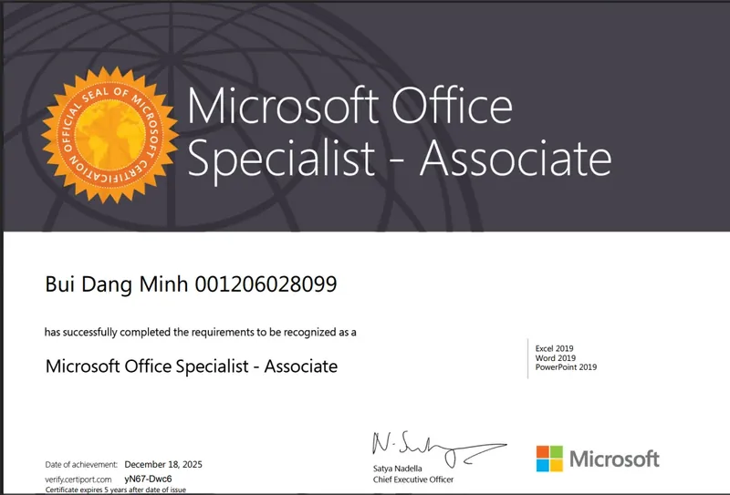 Microsoft Office Specialist Associate certification
