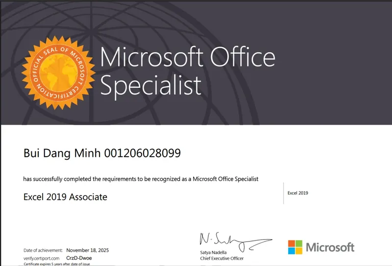 Microsoft Office Specialist Excel certification